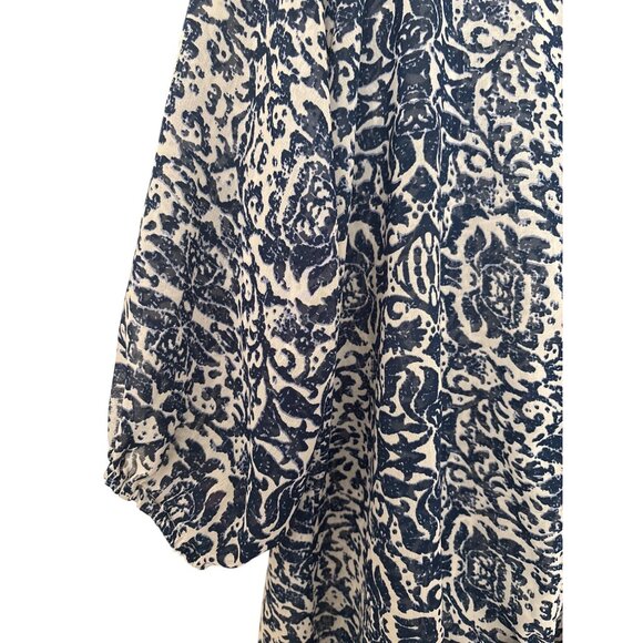 Tantrums Women’s Blouse Top Size 2X Dark Blue & White Buttons Ties Semi Sheer - Picture 6 of 10